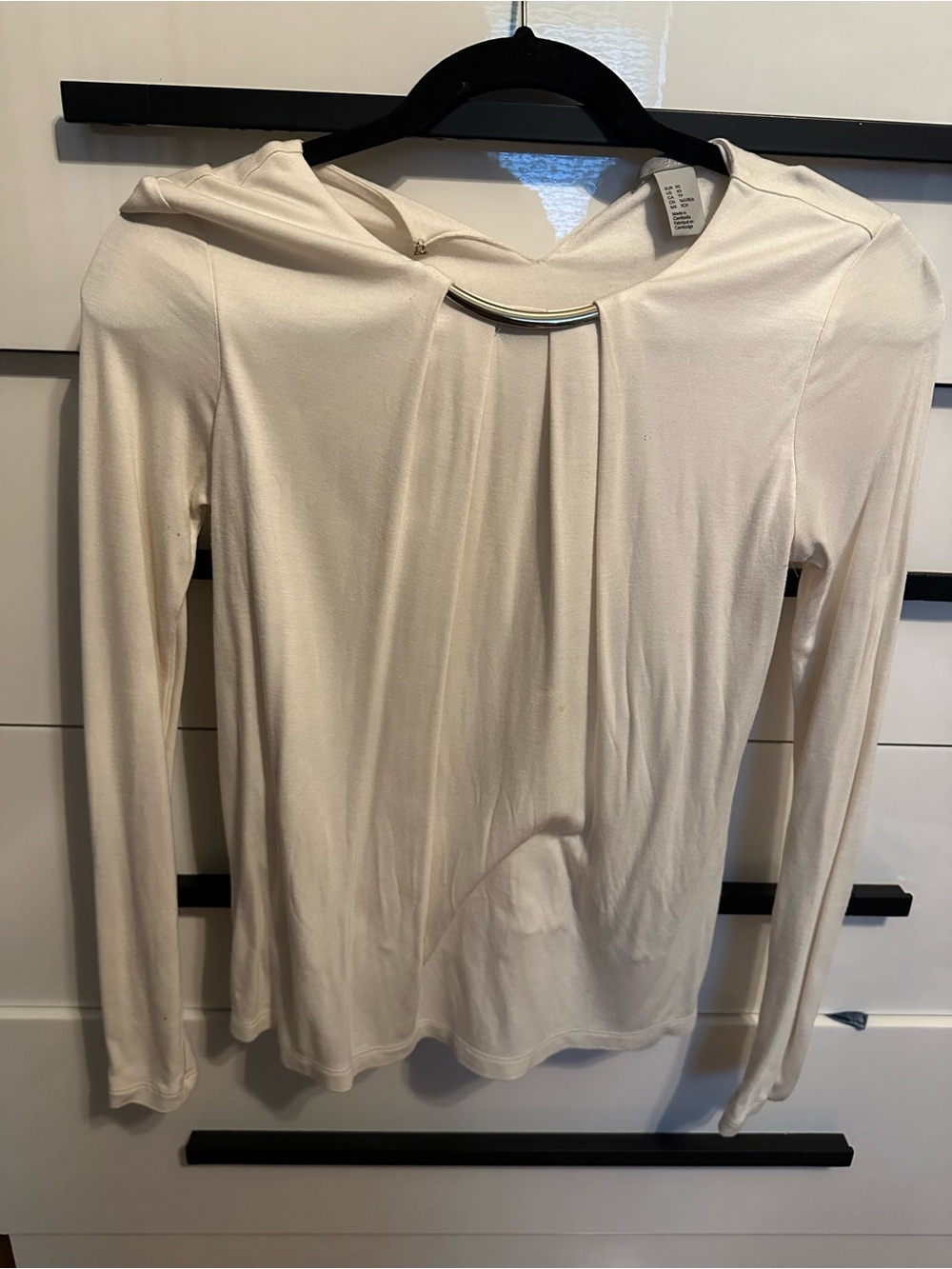 H&M Women’s Cream Long-Sleeve Top with Metal Accent